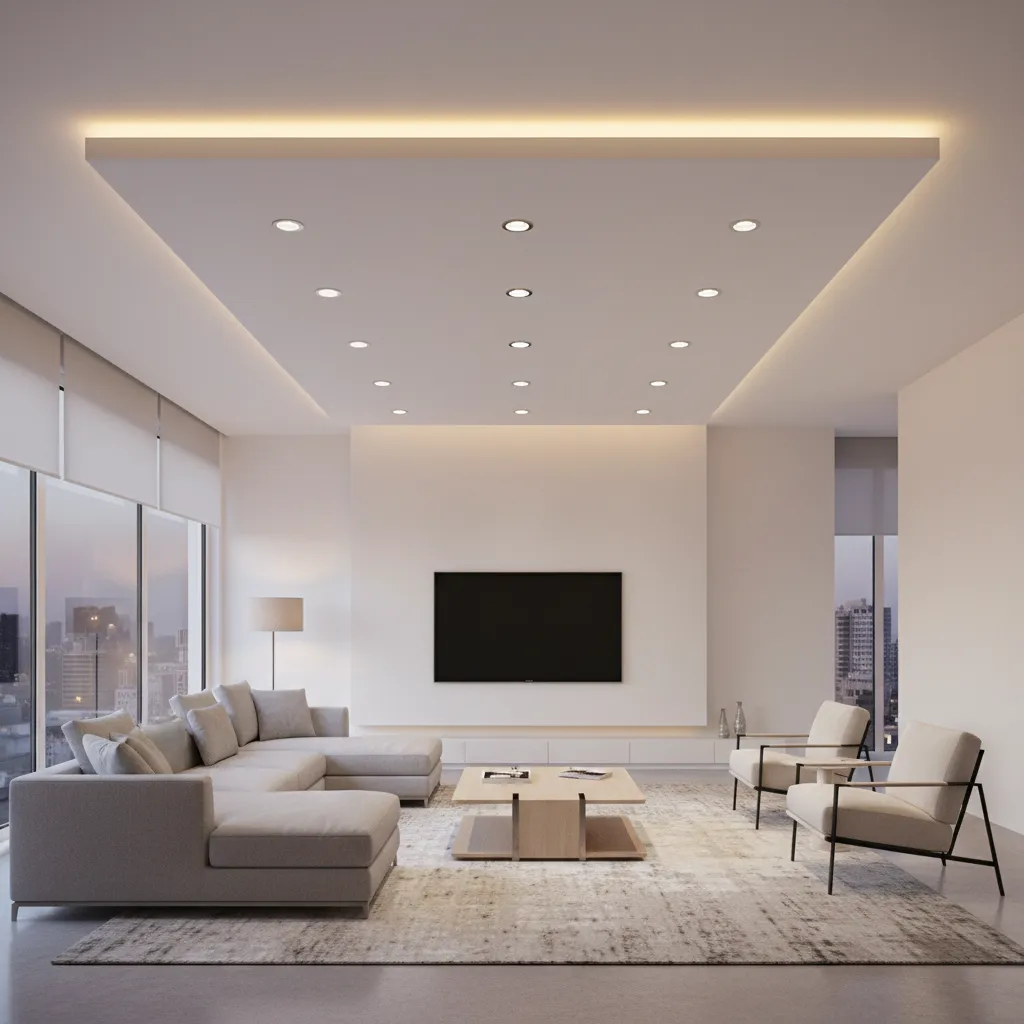 pop tray ceiling layout aligned with living room seating area