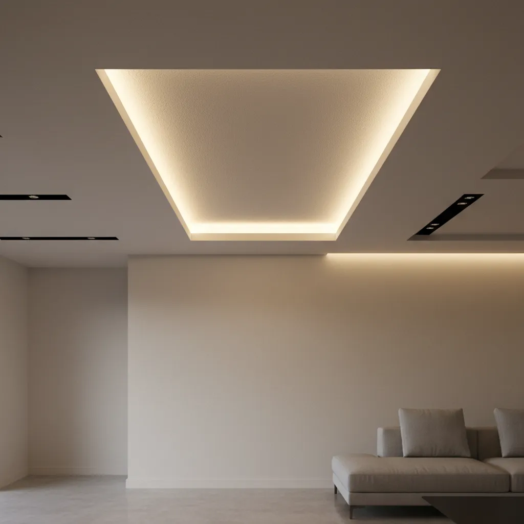 close view of recessed LED cove lighting inside POP ceiling