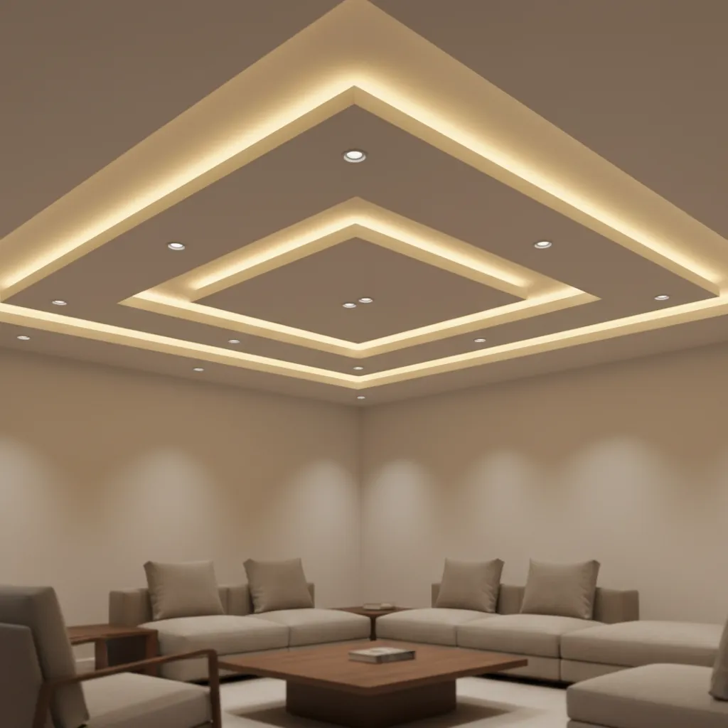 POP ceiling with cove lighting and recessed spotlights