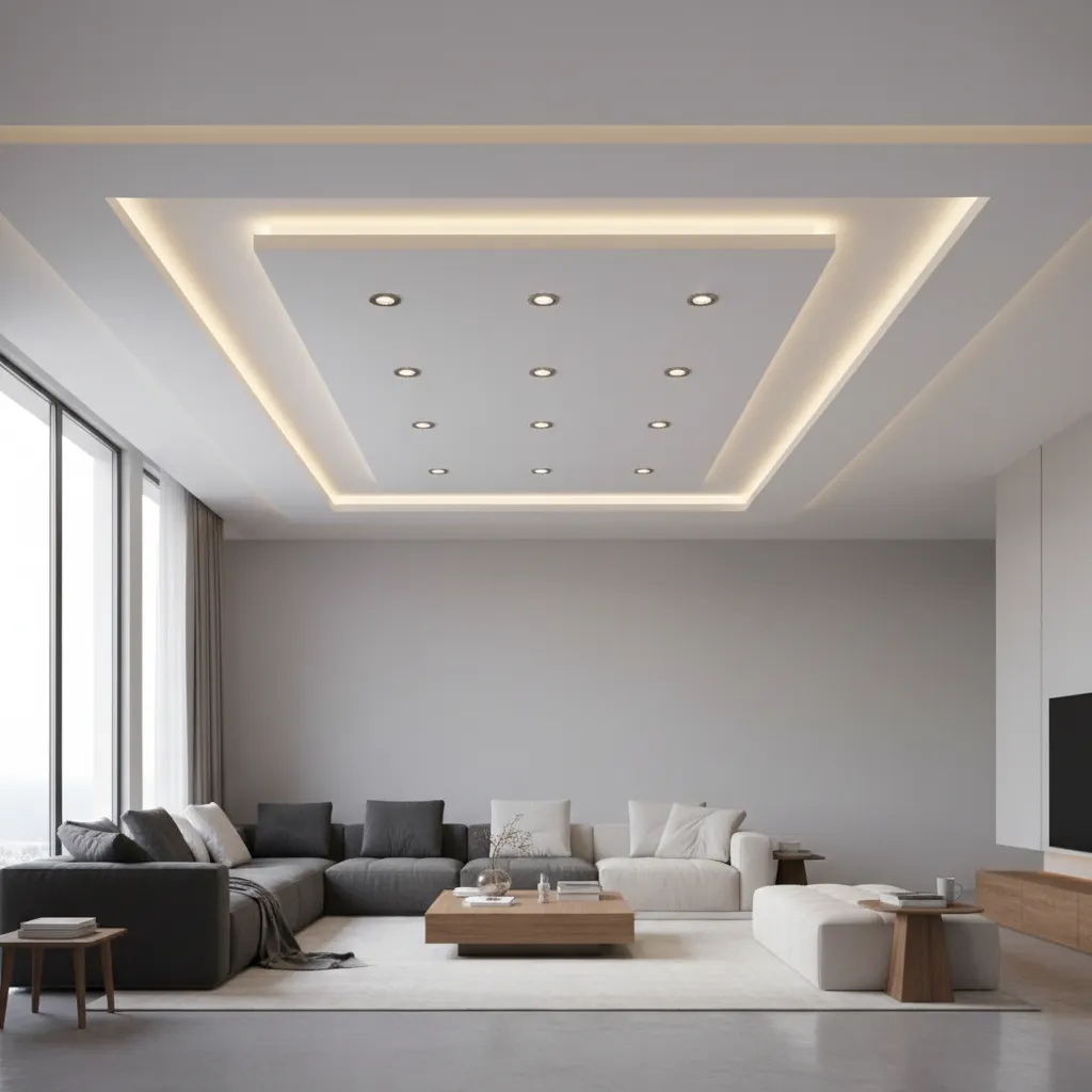 POP ceiling lighting layout showing recessed lights and LED strips