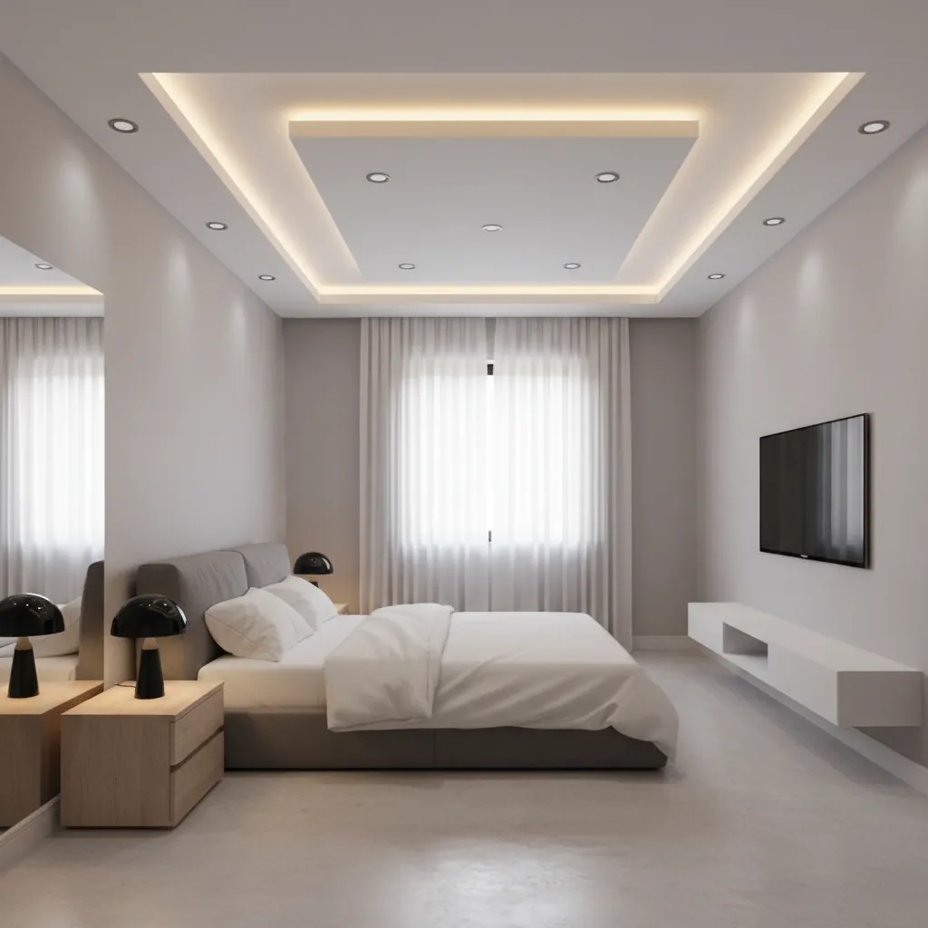 POP ceiling lighting layout with LED strip and spotlights