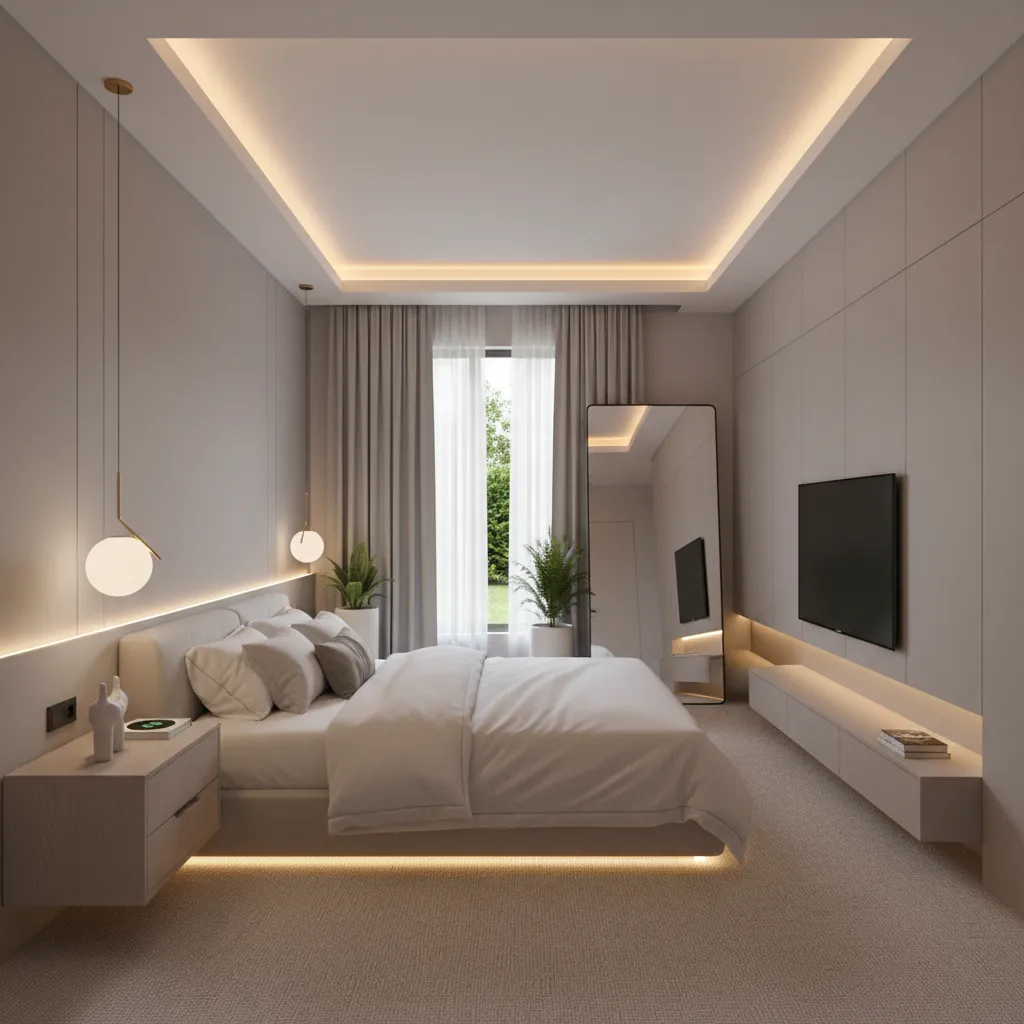 POP ceiling with perimeter lighting making a small bedroom look larger