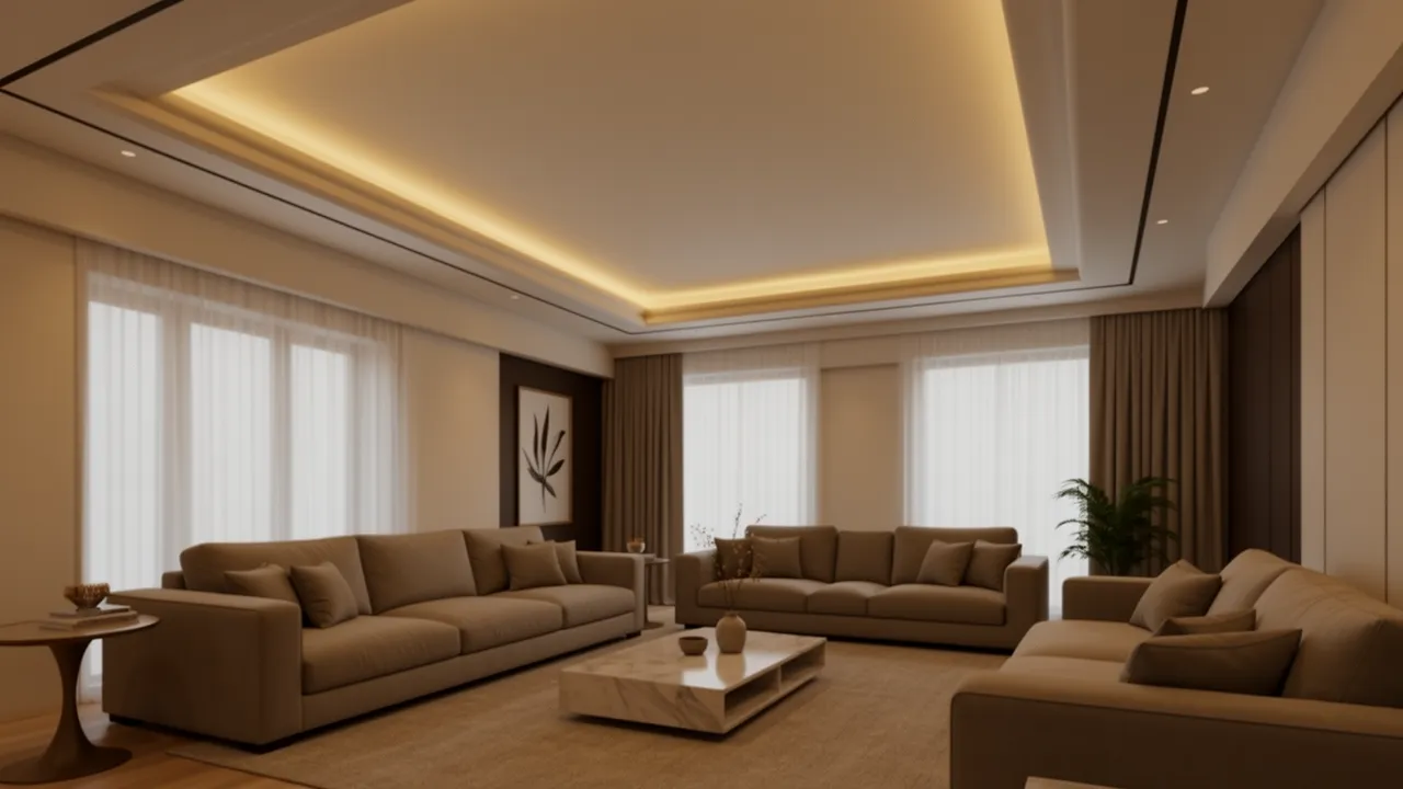 POP ceiling with warm cove lighting in a stylish hall