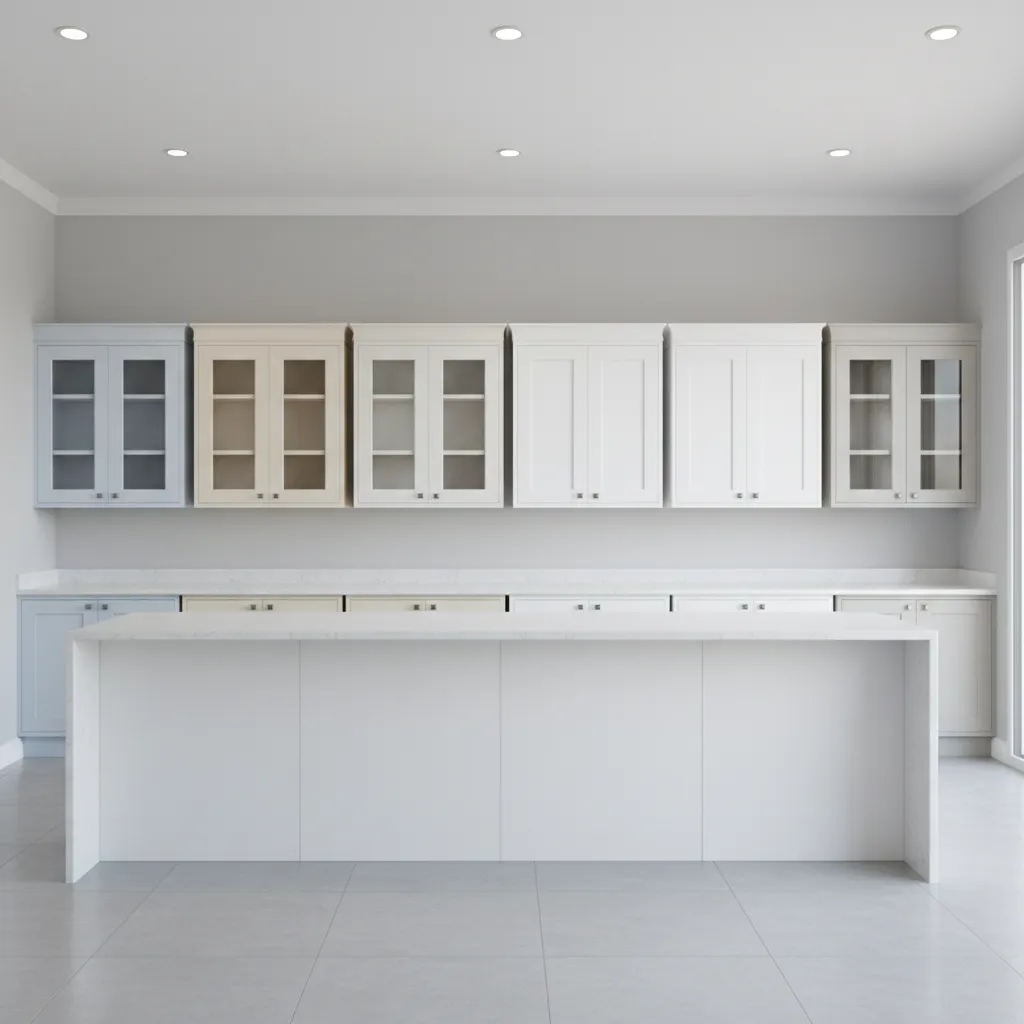 Comparison of popular white cabinet paints in kitchen setting