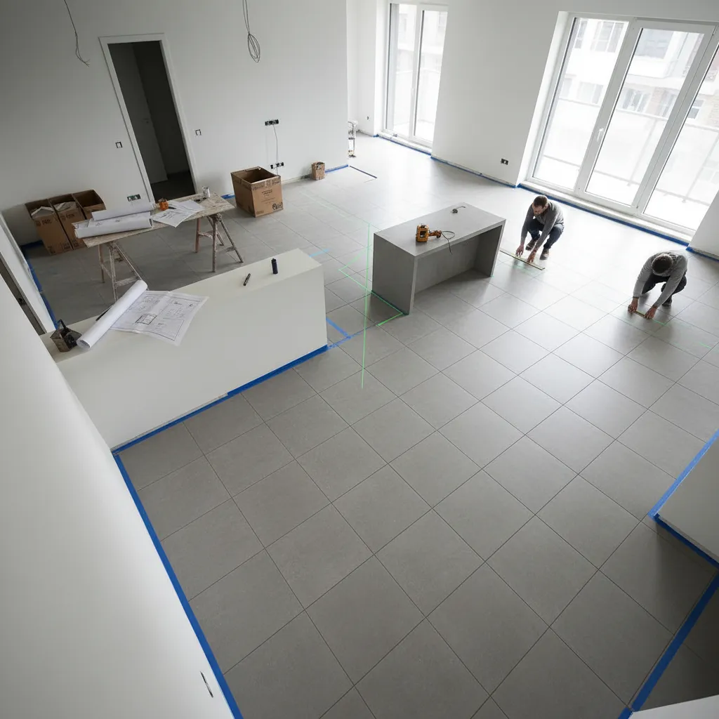 Planificación de colocación de porcelanato en diseño interior