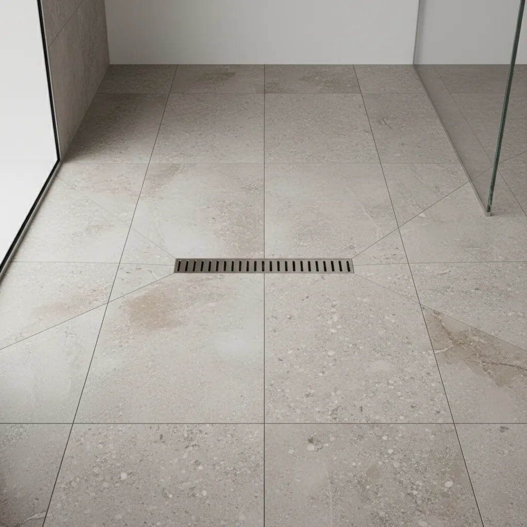 Porcelain anti slip floor tiles used in a humid climate bathroom