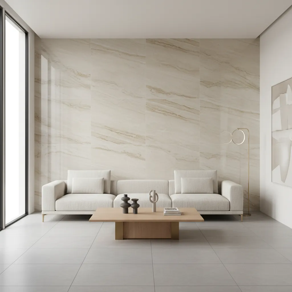 large porcelain stone look wall tiles in contemporary living room
