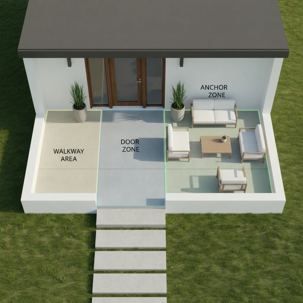 diagram style porch layout showing door zone anchor zone and walkway