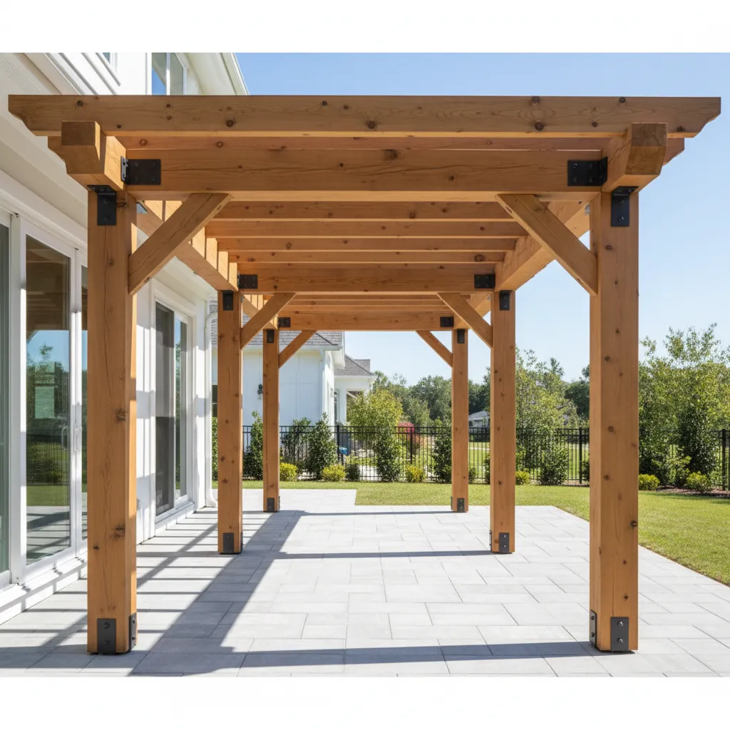 structural beam and post layout for porch roof support