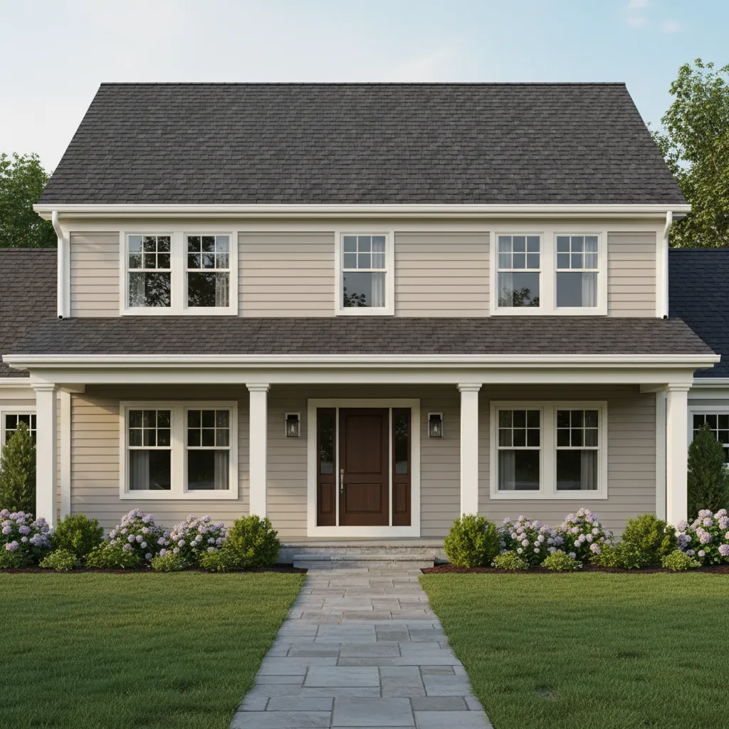 Front porch roof matching the architectural style of the house