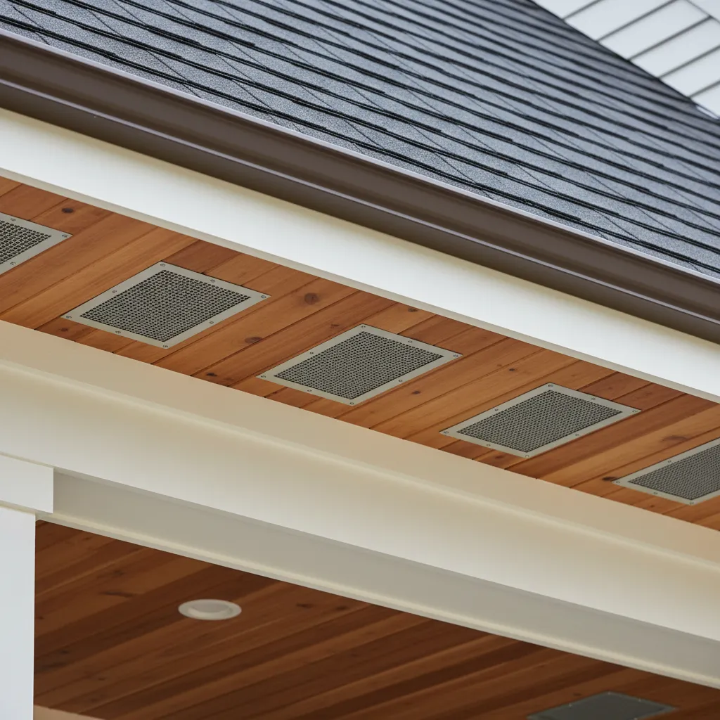 Porch roof soffit ventilation detail beneath overhang