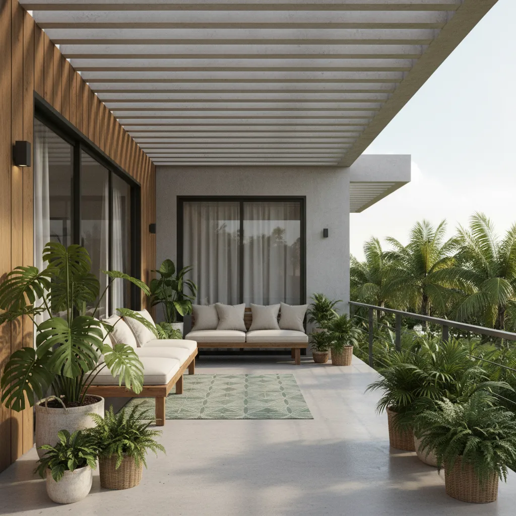 hiên nhà trang trí cây xanh nhiệt đới