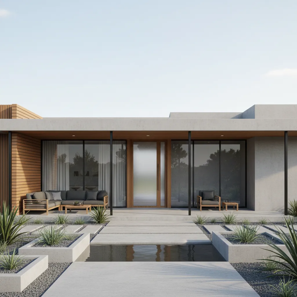 Casa contemporánea con porche frontal minimalista y cubierta plana