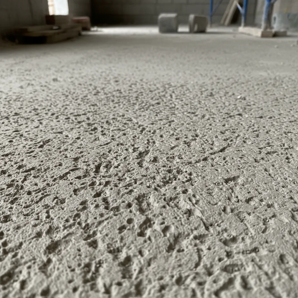 Close view of porous rough concrete floor surface texture
