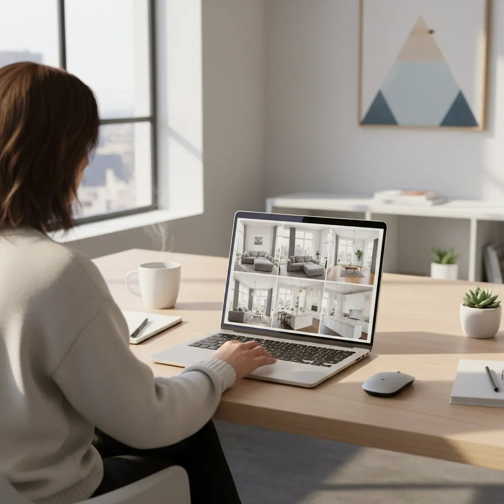 Pantalla mostrando un portafolio de proyectos de diseño de interiores