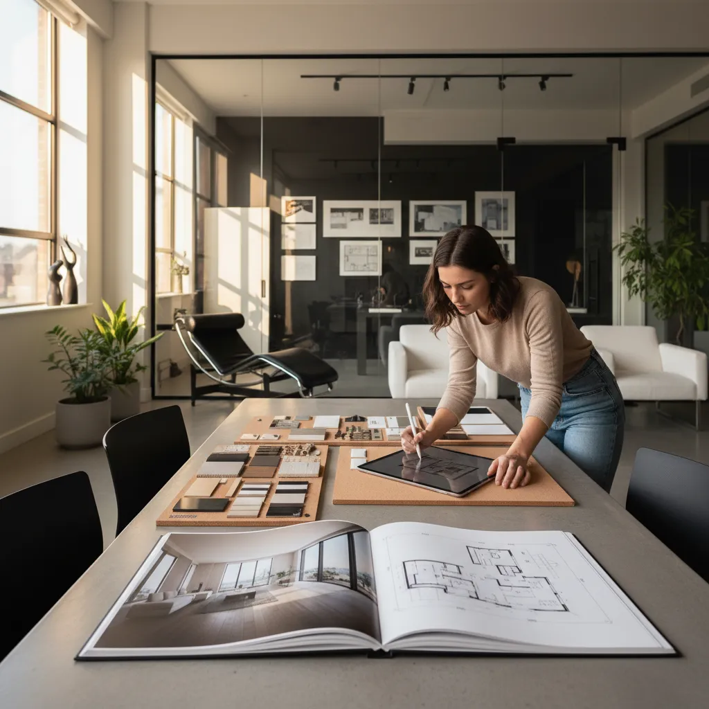 Portafolio de proyectos de diseño de interiores con renders y planos