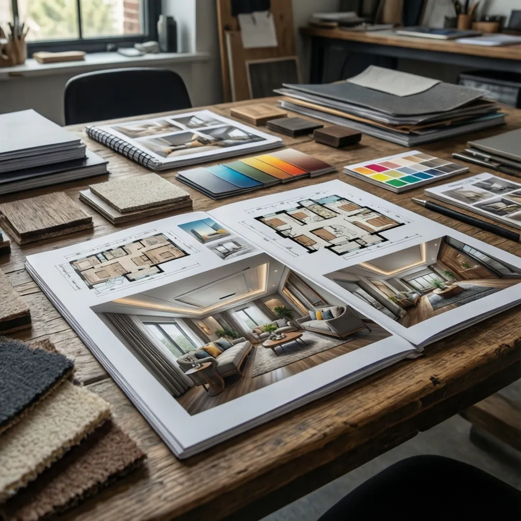 portafolio de proyectos de diseño de interiores sobre mesa