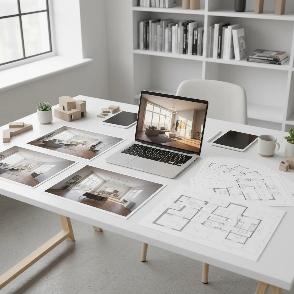 Portafolio de proyectos de diseño de interiores con renders y planos