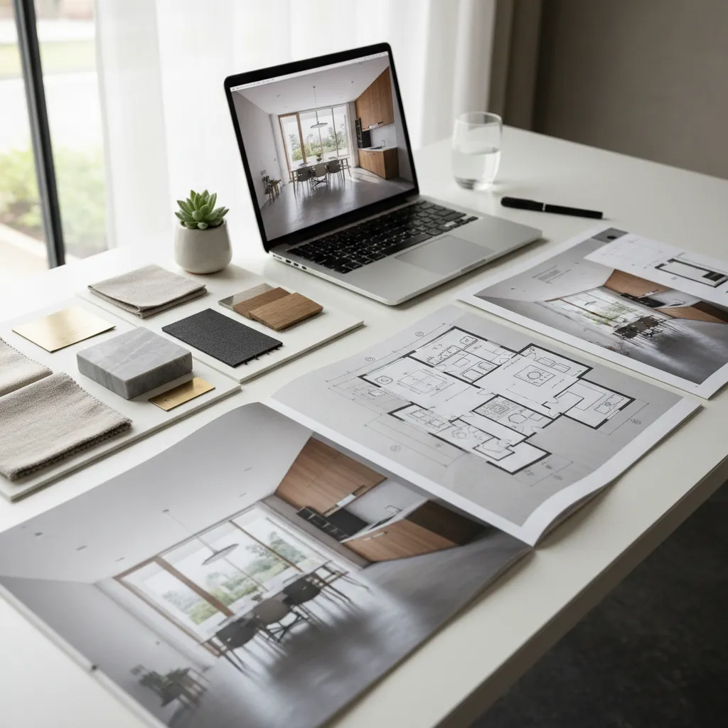 Portafolio profesional de diseño interior con renders y planos