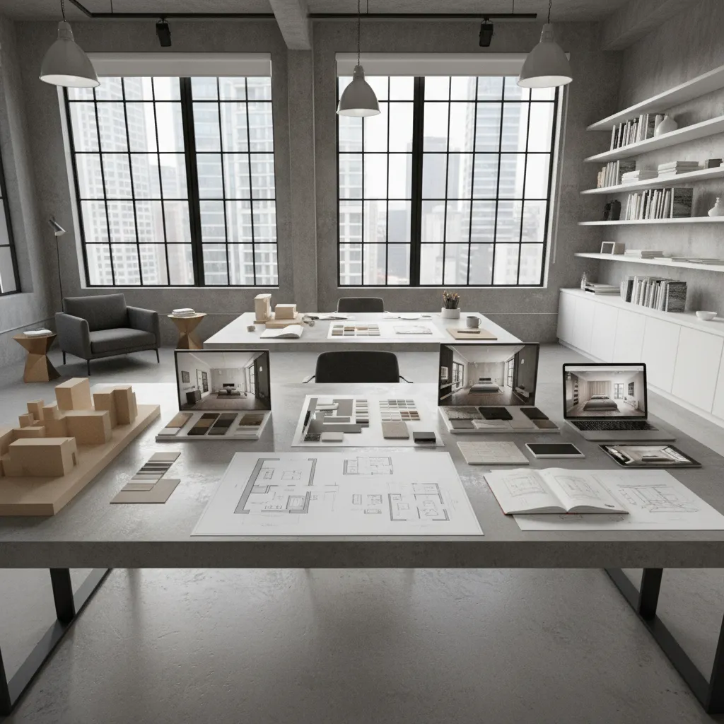 Portafolio de proyectos de diseño de interiores con planos y renders