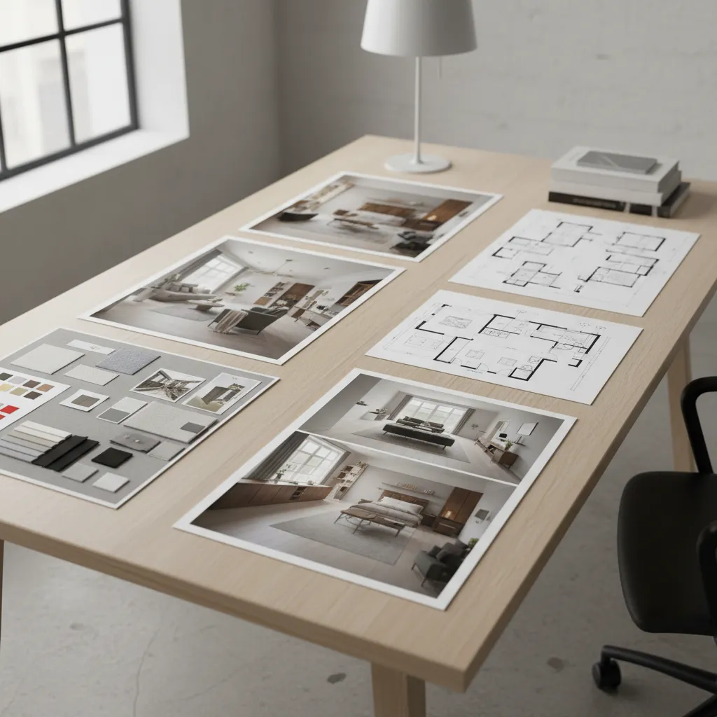 Portafolio de proyectos de diseño de interiores con renders y planos