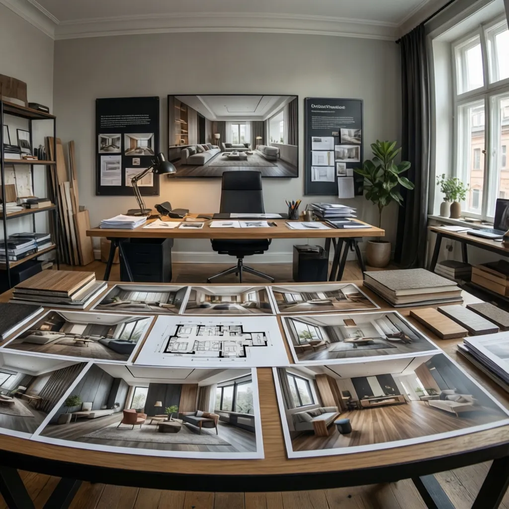 Portafolio de proyectos de diseño de interiores con renders y planos
