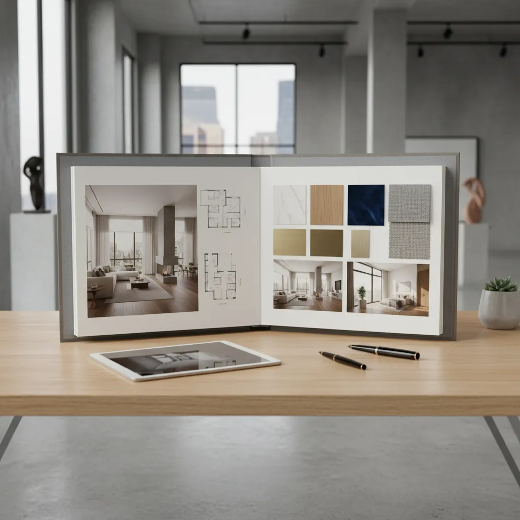 Portafolio de diseño de interiores con renders y planos