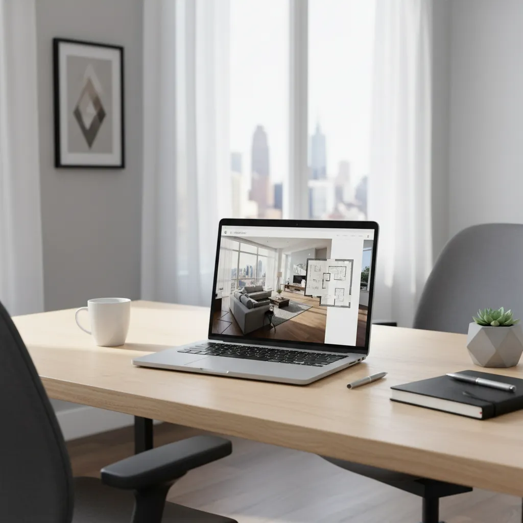 Portafolio digital de proyectos de diseño de interiores en una pantalla