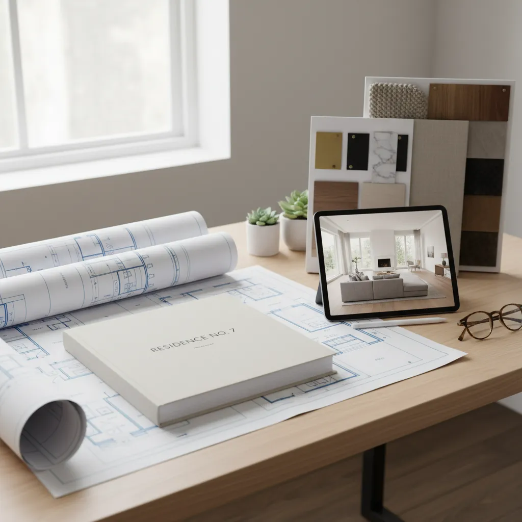 Portafolio de estudiante de diseño de interiores con planos y renders