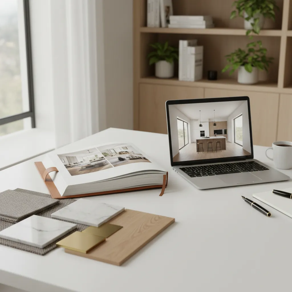 Portafolio de estudiante de diseño de interiores con renders y planos