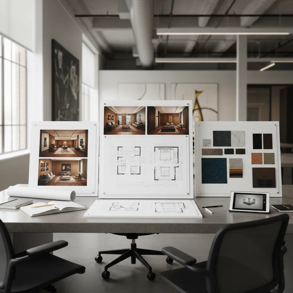 Portafolio de estudiante de diseño interior con renders y planos