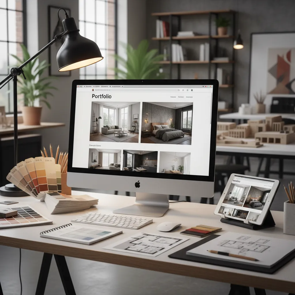 Portafolio digital de proyectos de diseño de interiores en una pantalla