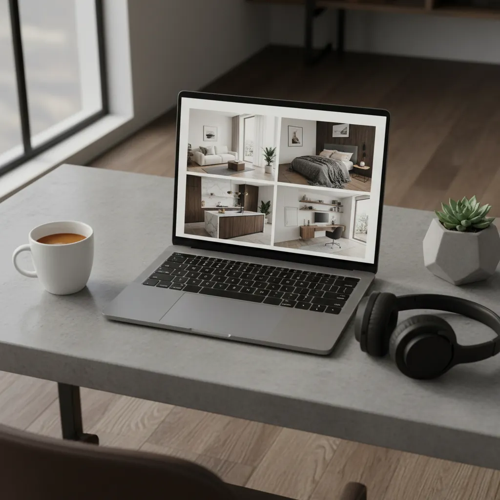 Portafolio digital de diseño de interiores en pantalla
