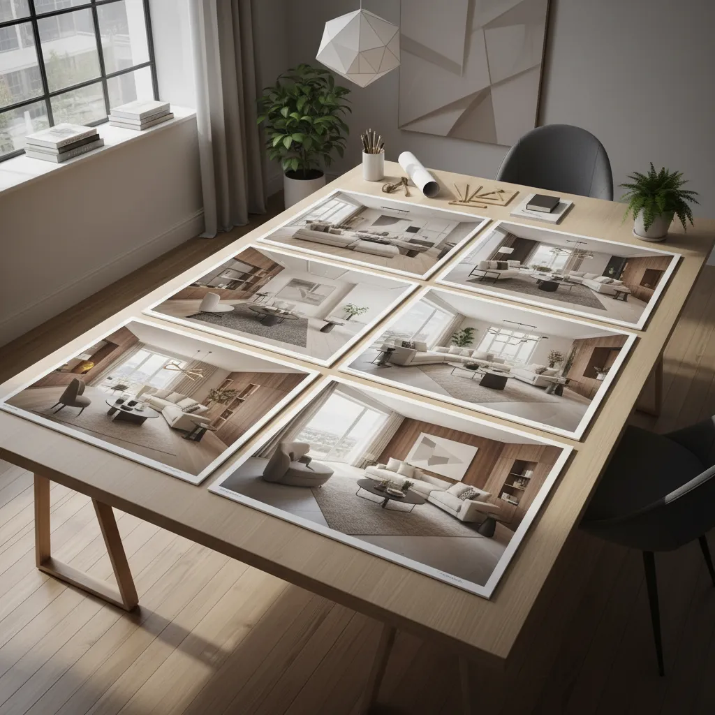 serie de interiores con estilo coherente en un portafolio de diseño