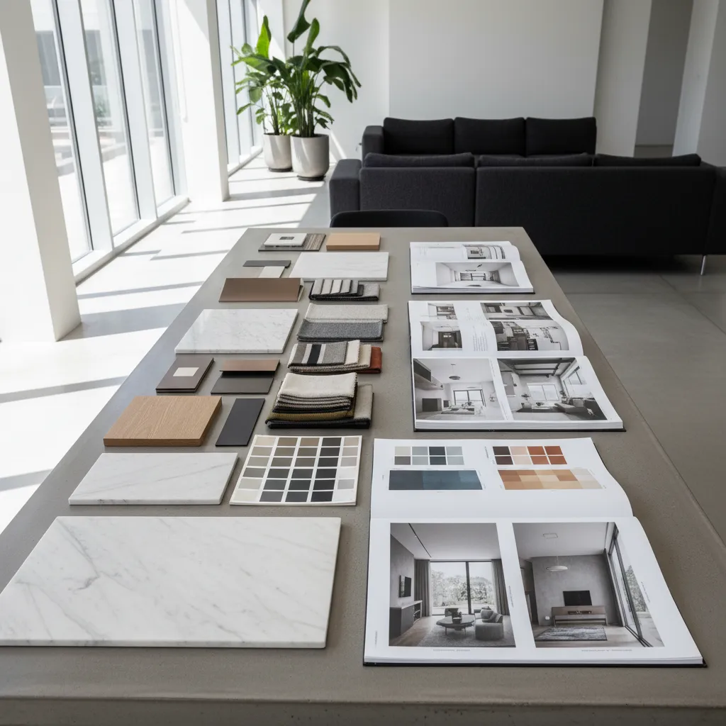Portafolio de proyectos de diseño de interiores sobre mesa