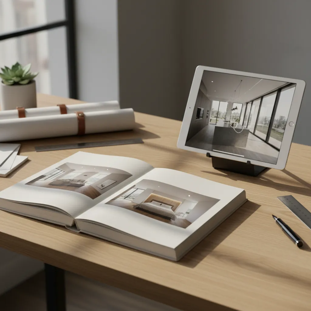 Portfolio de diseño de interiores con renders y planos