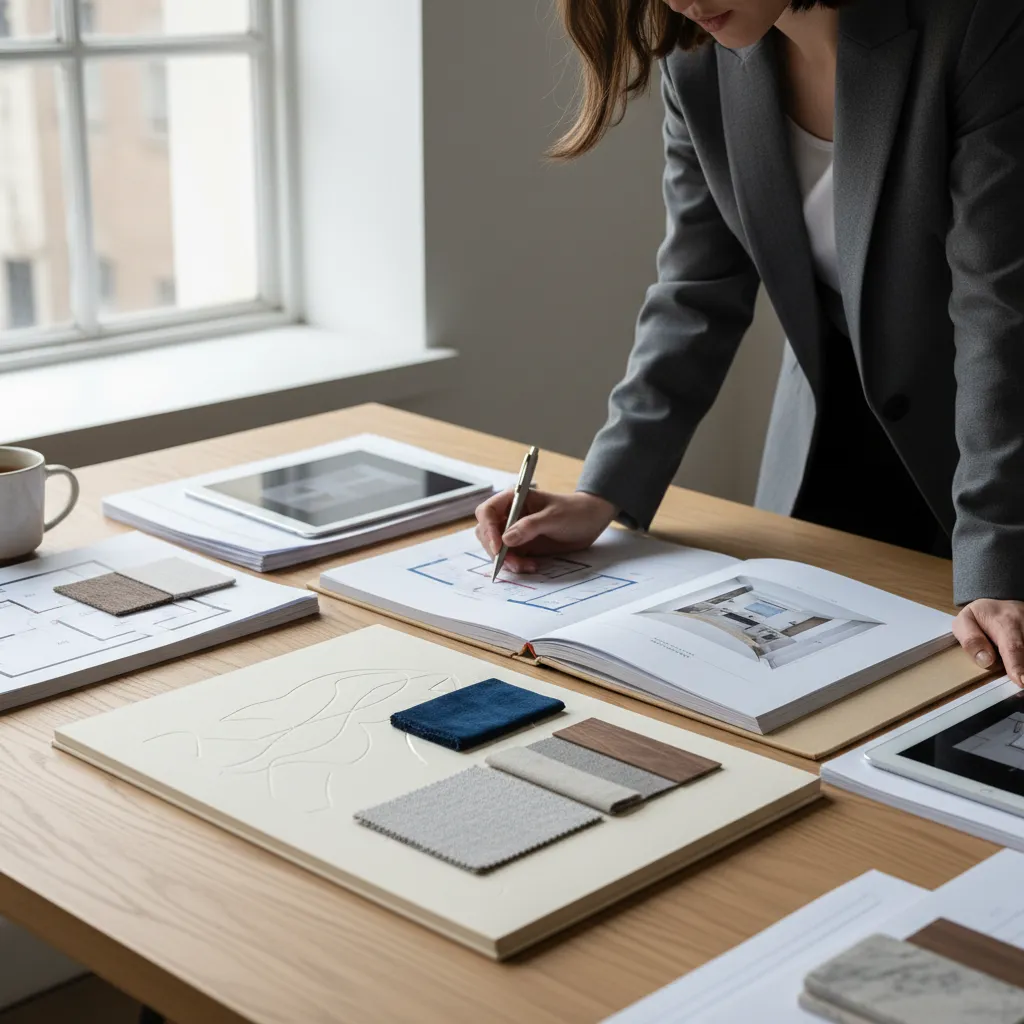 Portafolio de diseño de interiores con planos y renders