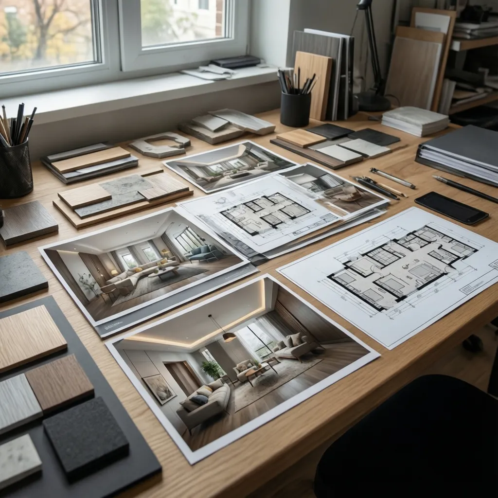 Portafolio de proyectos de diseño de interiores con planos y renders