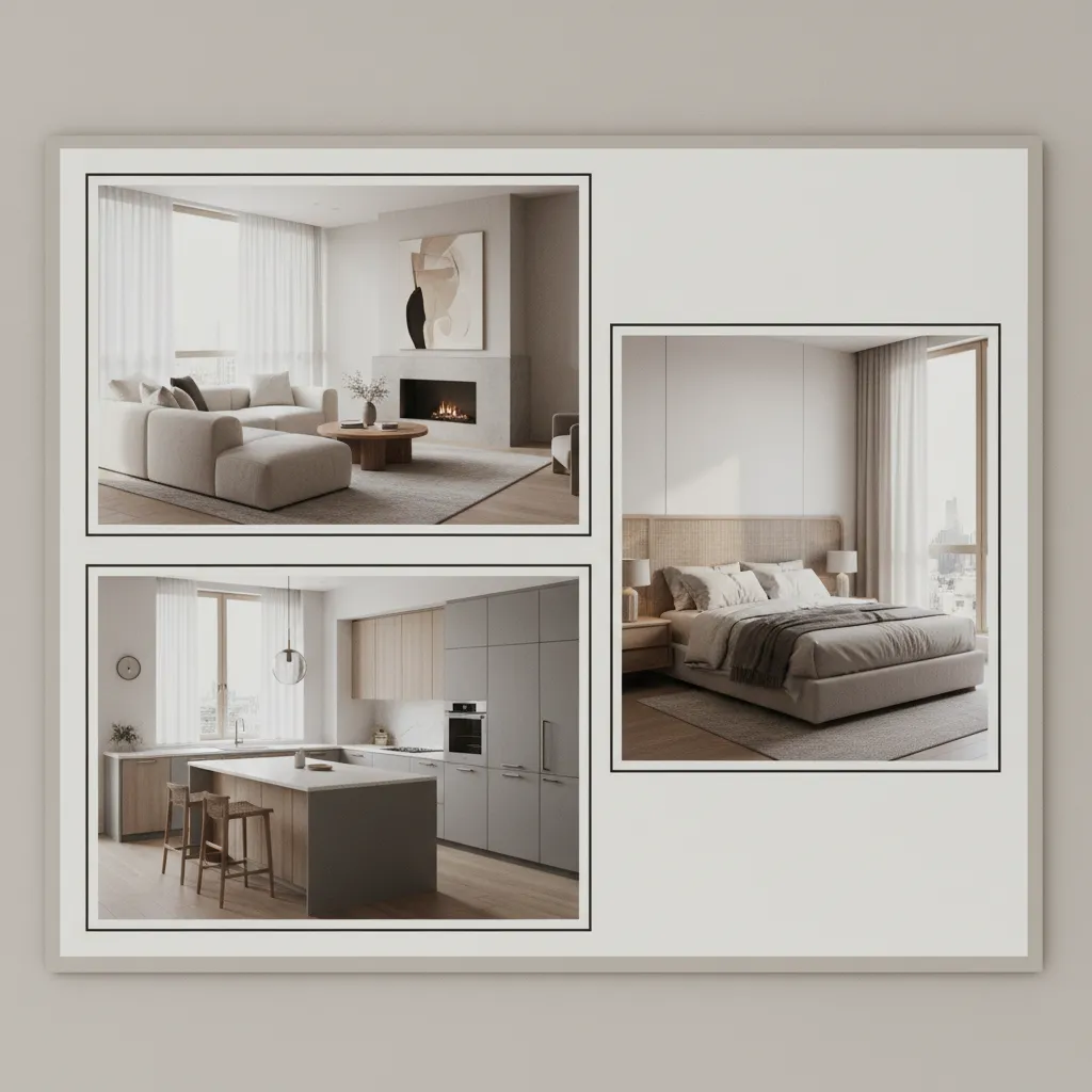 Renders de interiorismo organizados dentro de un portfolio profesional