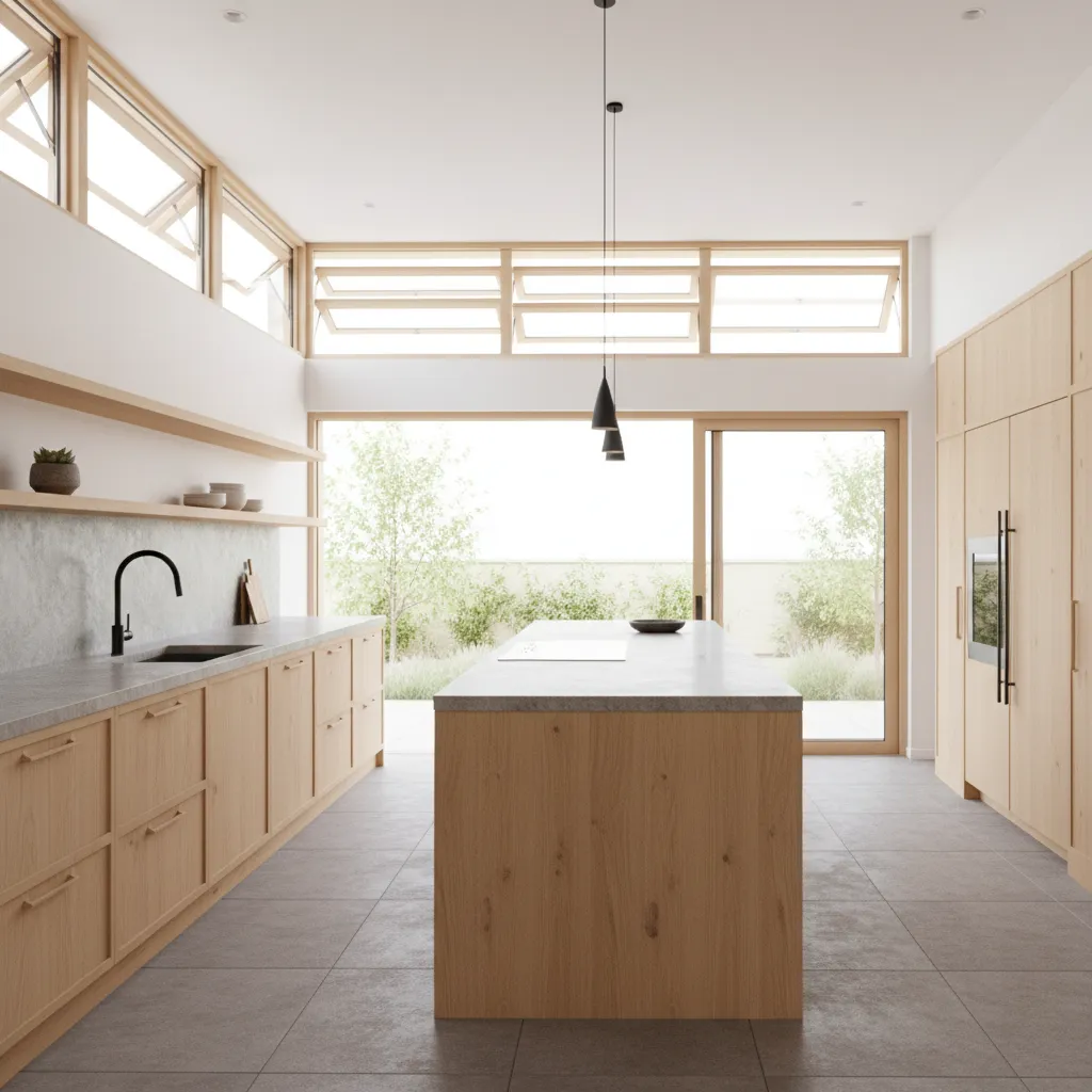 Dapur rumah dengan ventilasi baik di bagian belakang rumah