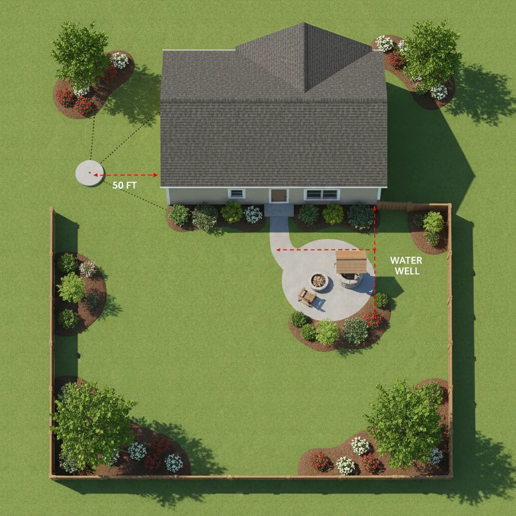 Ilustrasi posisi septic tank yang aman di halaman rumah