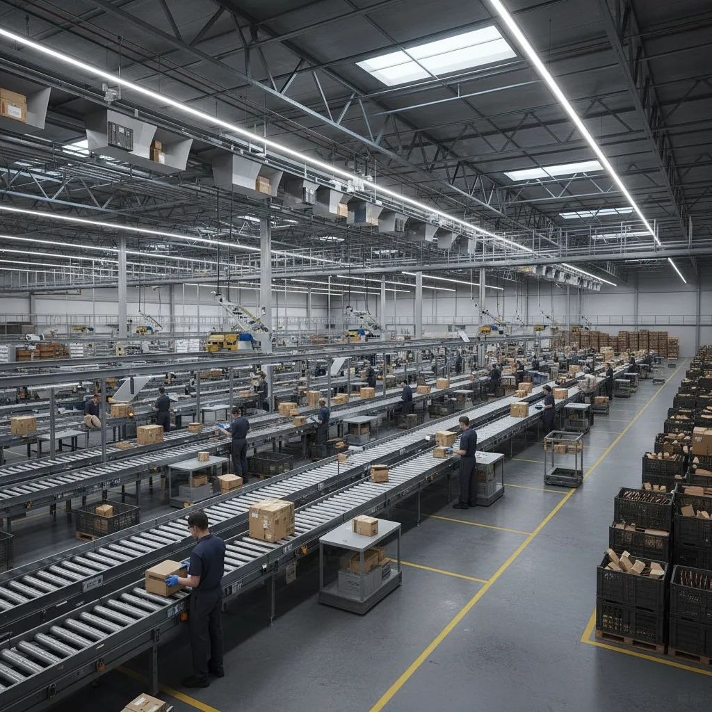 Large mail sorting floor inside a postal processing center