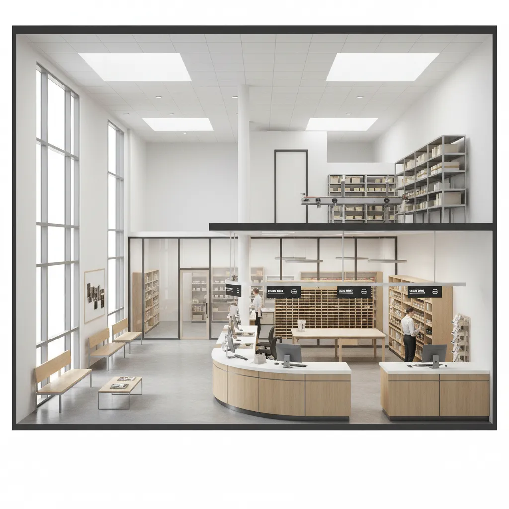 post office interior zoning showing public area and restricted operational area