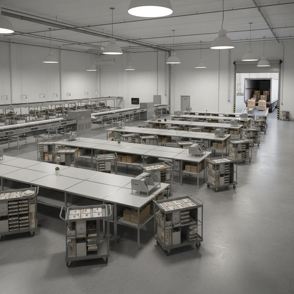 efficient postal mail sorting room connected to loading dock area