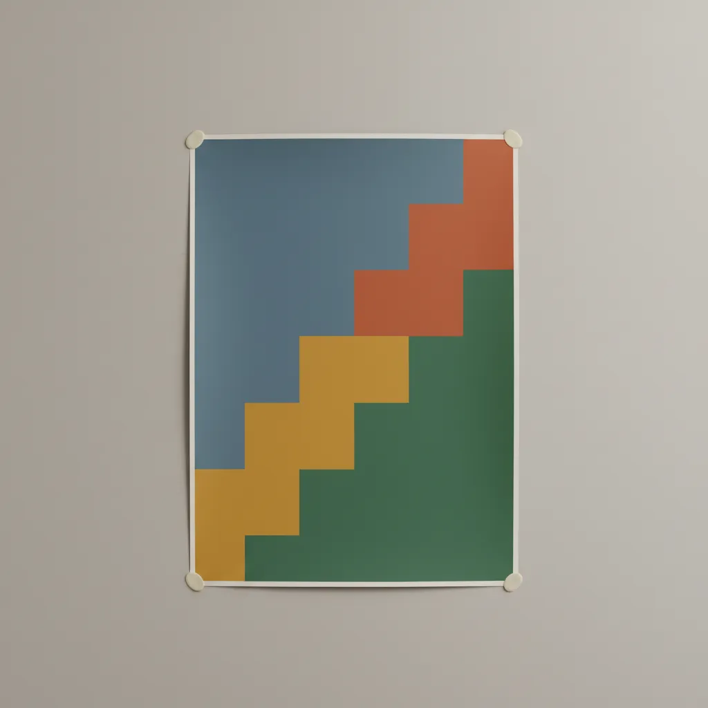 poster mounted using adhesive putty behind corners on wall