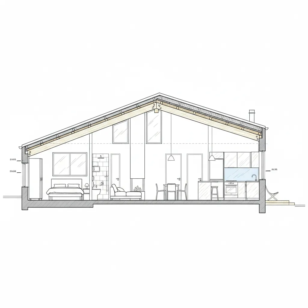 Gambar potongan rumah type 45 yang menunjukkan tinggi plafon dan atap