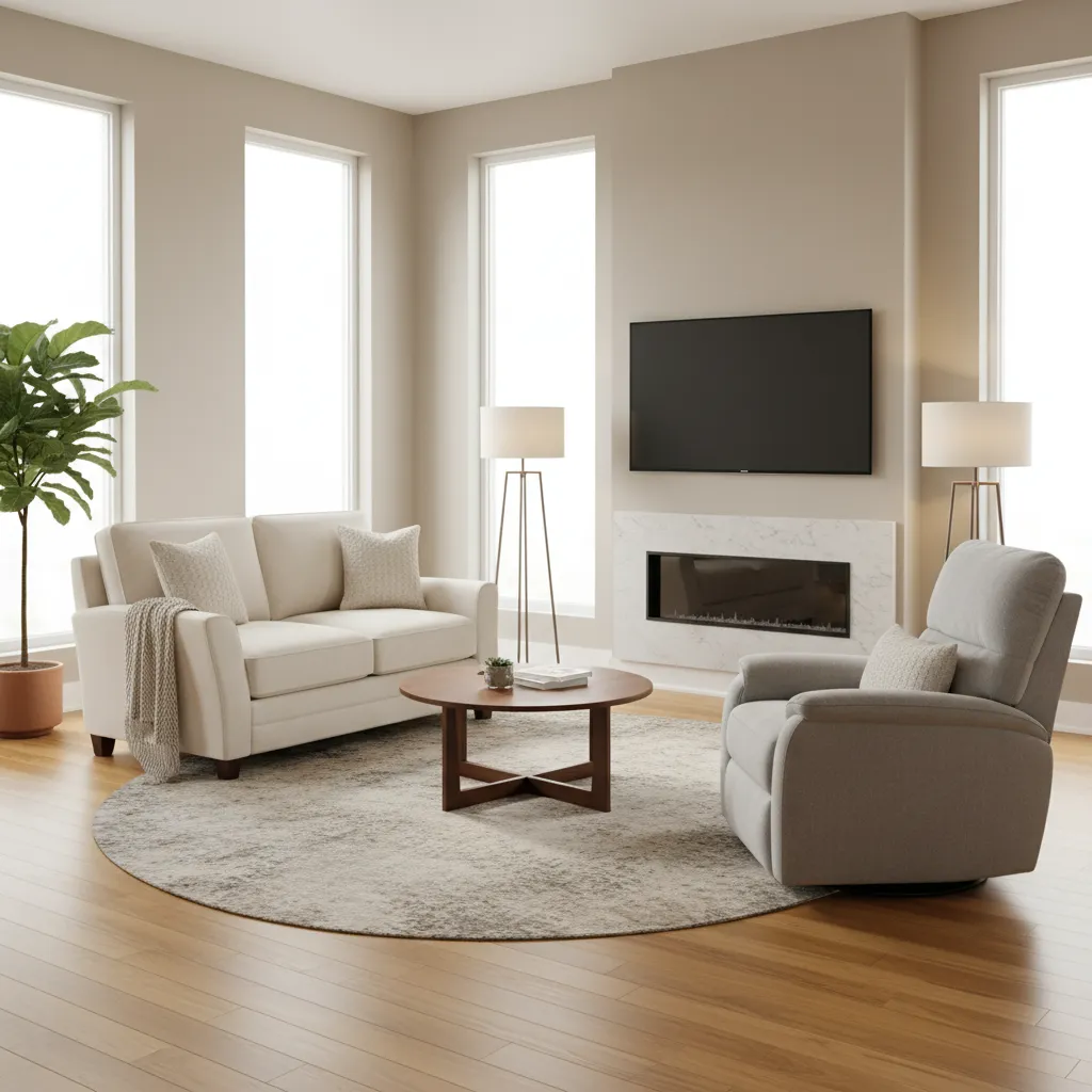 3 piece power reclining living room set arranged in a modern living room layout