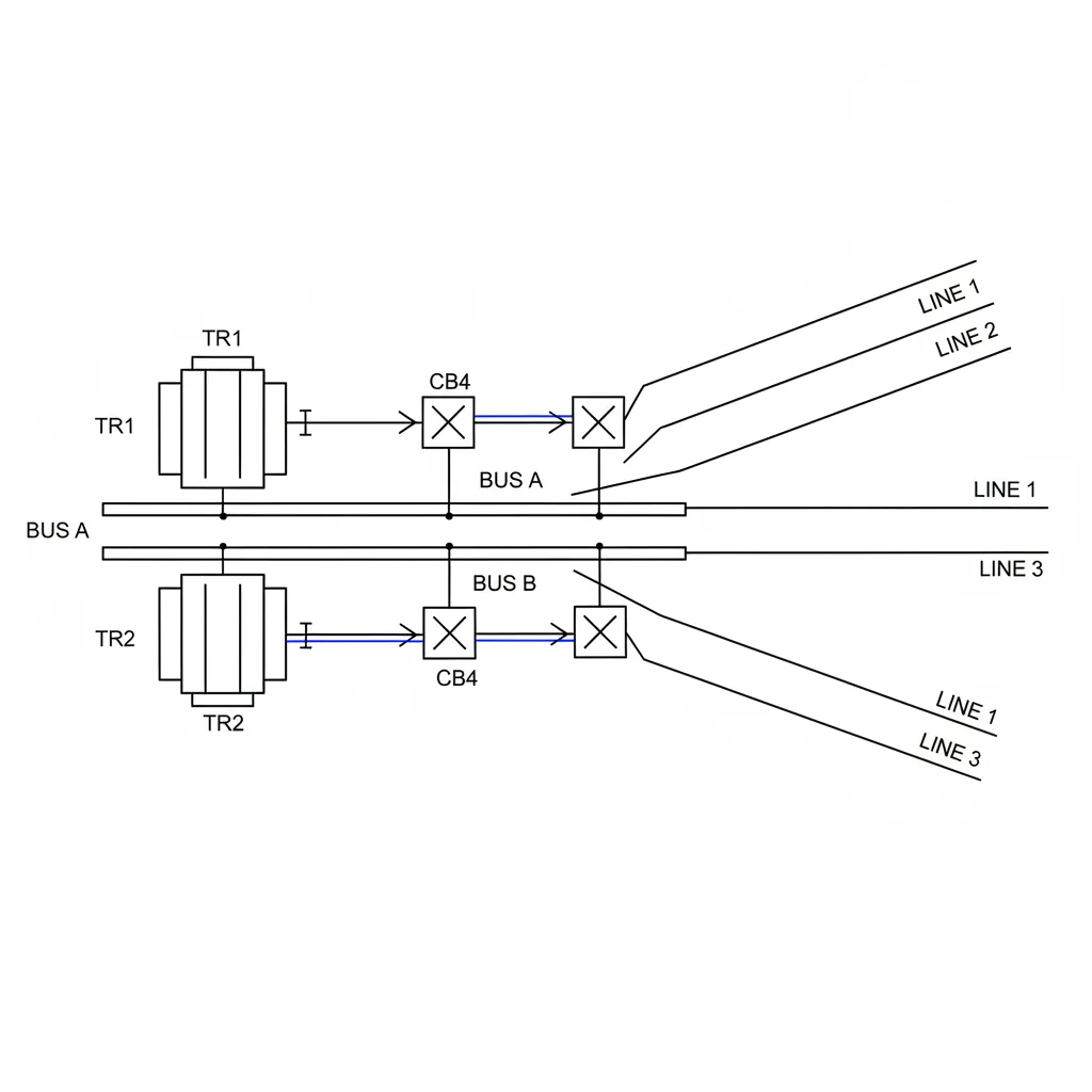 power system single line diagram with transformer and breaker symbols