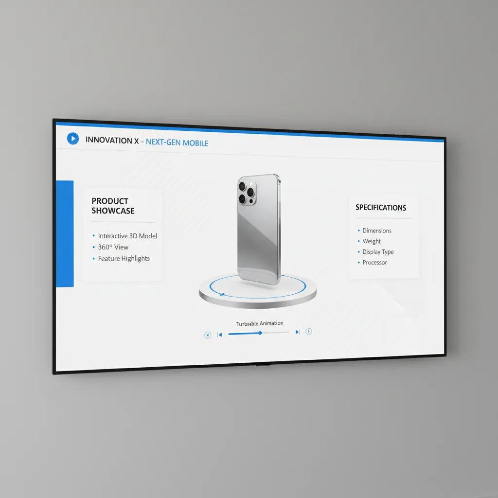 PowerPoint slide demonstrating turntable animation applied to a 3D model