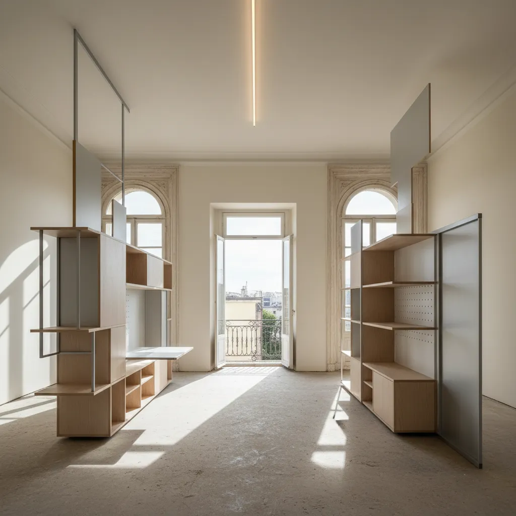 Bright room with wooden cabinets on two sides plus a large window and natural light